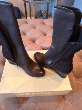 French Blu Women’s Black Mid-Calf Wedge Boots - Classic Everyday Style